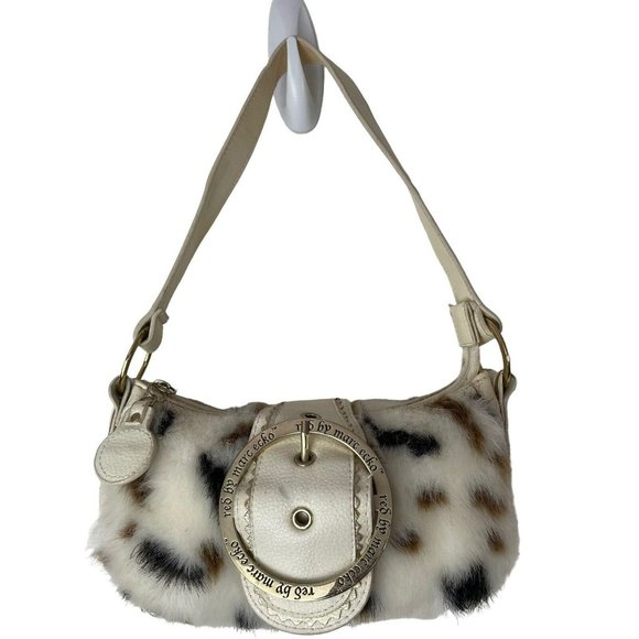 Marc Ecko Handbags - SOLD! Y2K RED by Marc Ecko White Faux Fur Mini Purse Cow Print Gold Metal